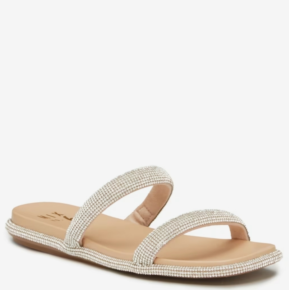 Mix No. 6 Marsaaki Rhinestone Two Strap Slide Flat Sandal Size 6
